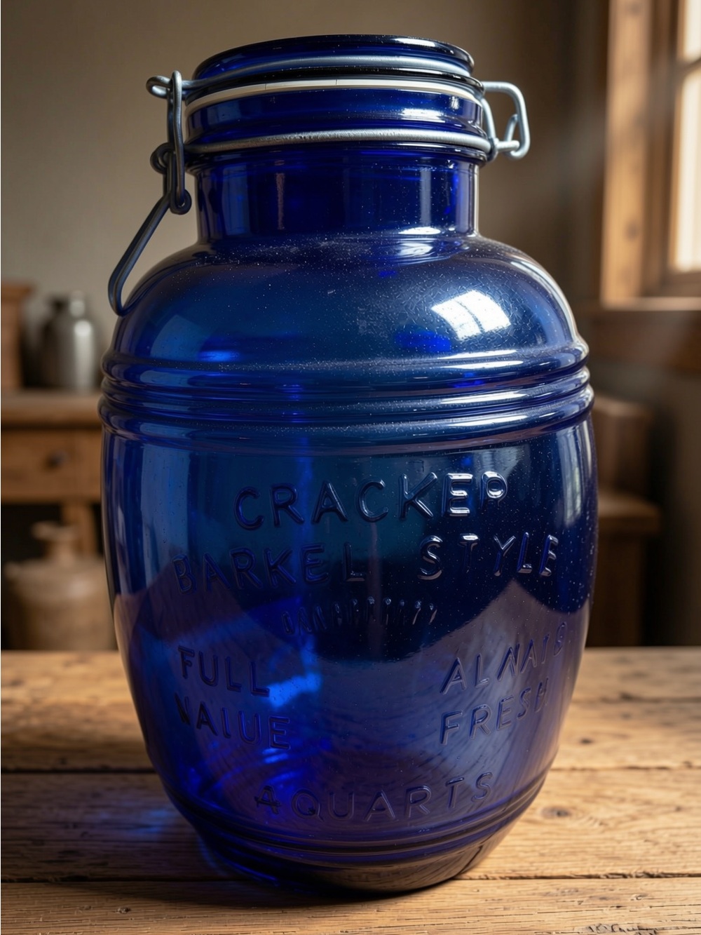 Cobalt Blue Cracker Barrel Glass Airtight Canister with lock down lid 11 inches